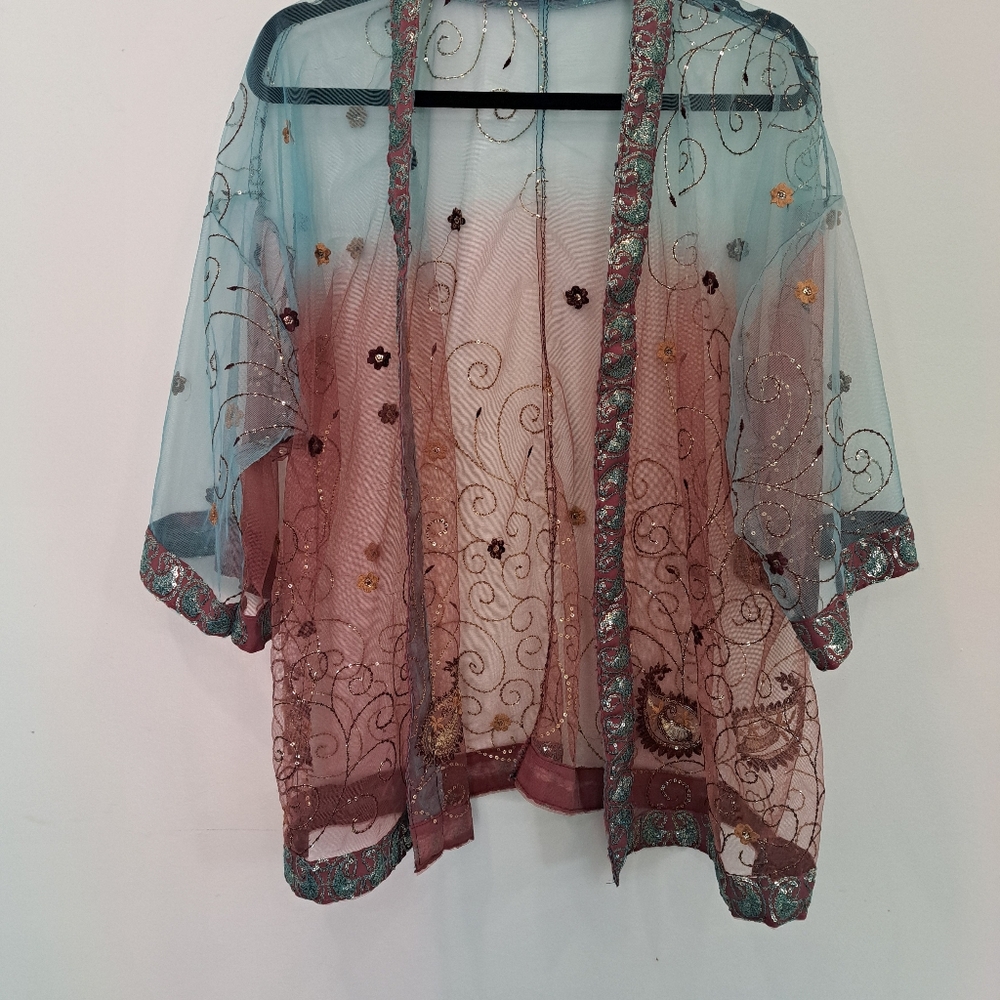 Handmade Upcycled Kimono – Sheer Sari Fabric Duster ✨🌸 - Picture 6 of 6